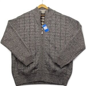 Gioberti Sweater Mens Extra Large Gray Half Zip Knit Plaid Fleece Lined Warm